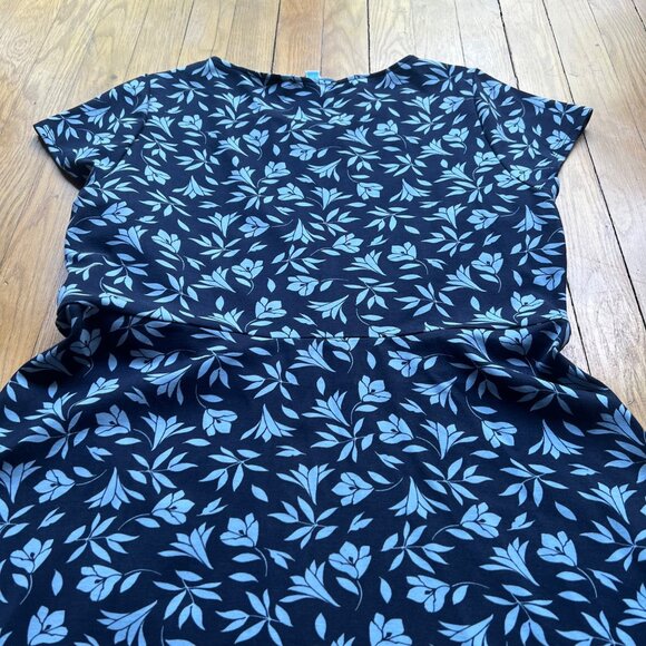 Draper James Size L Navy Blue Floral Print Ponte Knit Short Sleeve A-Line Dress - Picture 12 of 15